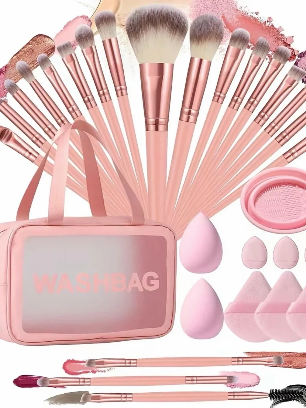 20-Piece Pink Makeup Brush and Accessory Set with Carry Bag